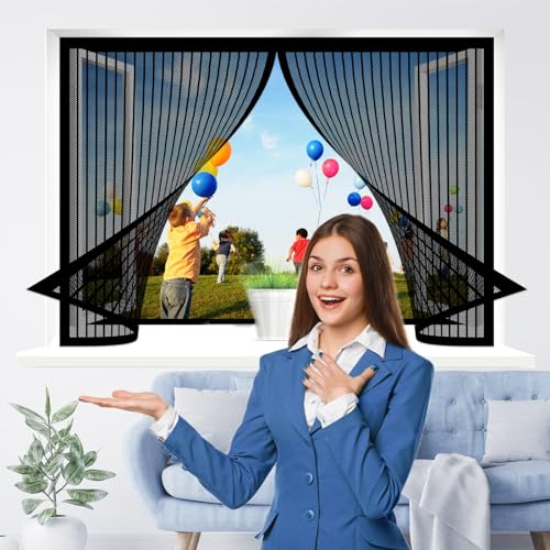 Fliegengitter Fenster Magnet 235 x 255 cm, Insektenschutz Fliegenvorhang Moskitonetz Fenster, Ohne Bohren für Windows/Wohnzimmer Fenstern, Schwarz von AMZERO