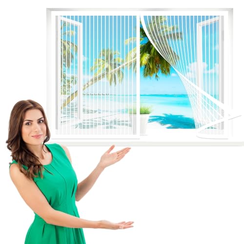 Fliegengitter Fenster Magnet 80 x 75 cm, Insektenschutz Magnetischer Fliegenvorhang, Ohne Bohren für Windows/Wohnzimmer Fenstern, Weiß von AMZERO