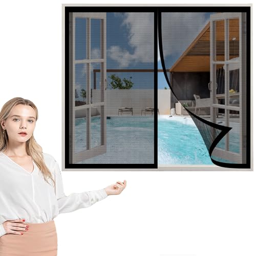 Fliegengitter Fenster Magnet 90 x 70 cm, Insektenschutz Magnetischer Fliegenvorhang, Automatisches Schließen für Windows/Wohnzimmer Fenstern, Schwarz von AMZERO