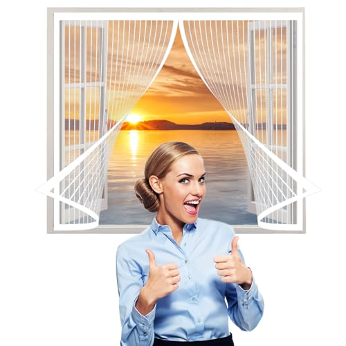 Fliegennetz Fenster Magnet 156 x 75 cm, Insektenschutz Magnetfenster Fliegenvorhang Moskitonetz, Automatisches Schließen für Alle Fenster, Weiß von AMZERO