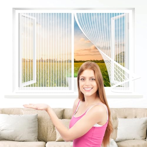 Fliegennetz Fenster Magnet 245 x 260 cm, Insektenschutz Feines Undurchdringliches Gitter, Ohne Bohren für Alle Fenster, Weiß von AMZERO
