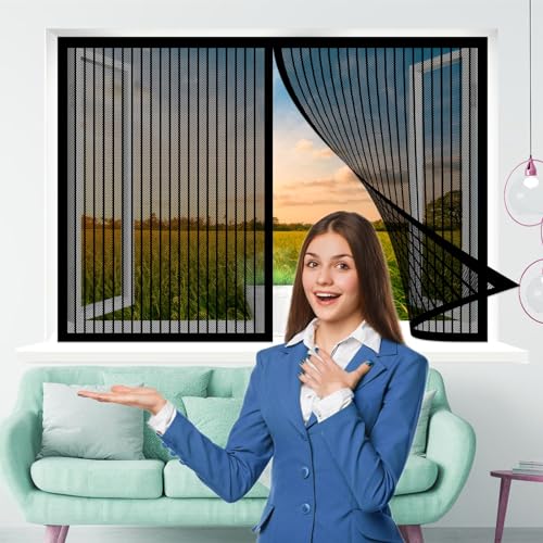 Fliegennetz Fenster Magnet 50 x 220 cm, Insektenschutz Fliegengitter Balkontür Moskitonetz Fliegennetz, Ohne Bohren für Alle Fenster, Schwarz von AMZERO