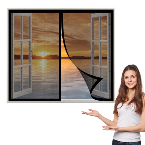 Magnet Fliegengitter Fenster 110 x 120 cm, Insektenschutz Fliegengitter Fenster Magnet Mückenschutz, Magnetische Adsorption für Alle Fenster, Schwarz von AMZERO