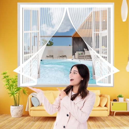 Magnet Fliegengitter Fenster 120 x 108 cm, Insektenschutz Feines Undurchdringliches Gitter, Auto Schließen Magnetische Adsorption für Windows/Wohnzimmer Fenstern, Weiß von AMZERO