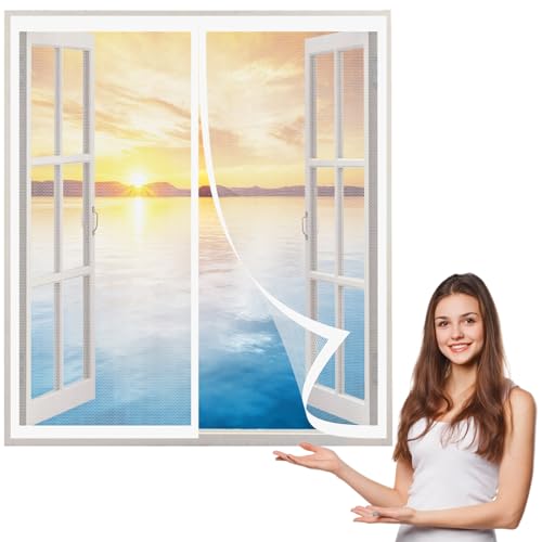 Magnet Fliegengitter Fenster 195 x 55 cm, Insektenschutz Polyester Atmungsaktiver Masche, Luft Kann Frei Strömen für Windows/Wohnzimmer Fenstern, Weiß von AMZERO