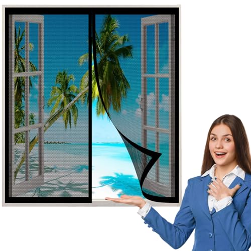 Magnet Fliegengitter Fenster 230 x 265 cm, Insektenschutz Mückennetz Fliegengitter Balkontür, Luft Kann Frei Strömen für Alle Arten von Fenstern, Schwarz von AMZERO