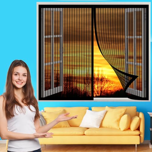 Magnet Fliegengitter Fenster 235 x 70 cm, Insektenschutz Mückennetz Fliegengitter Balkontür, Automatisches Schließen für Windows/Wohnzimmer Fenstern, Schwarz von AMZERO