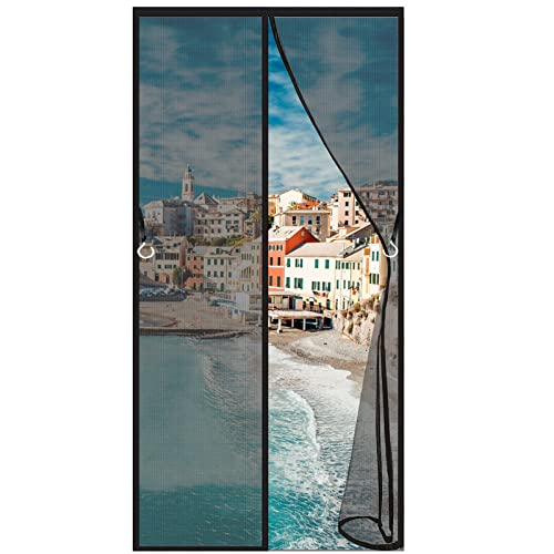 Magnet Fliegengitter Tür, 75 x 240 cm Insektenschutz Fliegengitter FüR Fenster Ohne Bohren für Balkontür Terrassentür Wohnzimmer, Schwarz von AMZERO