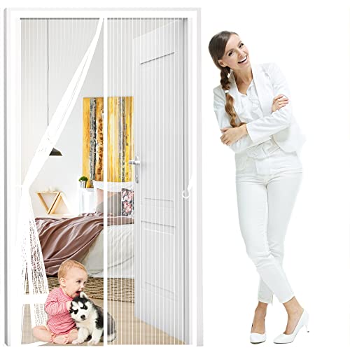 Magnet Fliegengitter Tür, 95 x 220 cm Insektenschutz Magnetvorhang Tür Moskitonetz Magnetverschluss für Balkontür Terrassentür Wohnzimmer, Weiß Magnet Fliegengitter Tür, 95 x 220 cm Insektenschutz Magnetvorhang Tür Moskitonetz Magnetverschluss für Balkontür Terrassentür Wohnzimmer, Weiß von AMZERO