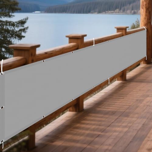 Wasserdicht Sonnensegel 150 x 500 cm Rechteckig Wasserdicht 98% UV Schutz Markise Balkon Ohne Bohren inkl Befestigungsseile für Patio Hinterhof Rasengarten, Hellgrau von AMZERO