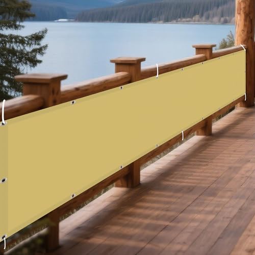 Wasserdicht Sonnensegel 160 x 450 cm Rechteckig Wasserdicht 98% UV Schutz Markise Balkon Ohne Bohren inkl Befestigungsseile für Patio Hinterhof Rasengarten, Sandgelb von AMZERO