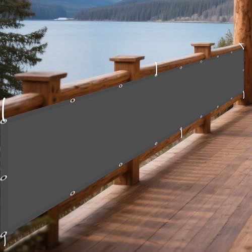 Wasserdicht Sonnensegel 35 x 350 cm Rechteckig Wasserdicht 98% UV Schutz Markise Balkon Ohne Bohren inkl Befestigungsseile für Patio Hinterhof Rasengarten, Dunkelgrau von AMZERO