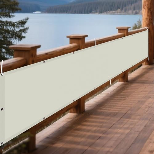 Wasserdicht Sonnensegel 35 x 400 cm Rechteckig Wasserdicht 98% UV Schutz Markise Balkon Ohne Bohren inkl Befestigungsseile für Patio Hinterhof Rasengarten, cremefarben von AMZERO