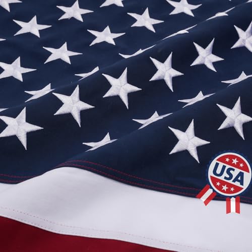 AMZFLAG Amerikanische Flagge aus Baumwolle, 90 x 152 cm, bestickt, 50 Sterne, USA-Flaggen mit 2 Messingösen, robuste USA-Flagge, weiches Baumwollmaterial für drinnen und draußen von AMZFLAG