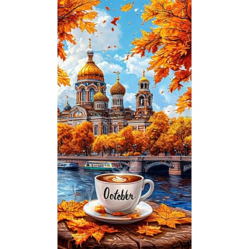 40x70cm Schönes Diamantkunst-Malset für Erwachsene, 5D DIY Vollbohrung Rundes Diamantmalerei-Set, Hängende Kristall-Strass-Kunst, Diamant Tischdekoration für Wohnraum Wanddeko - Herbstlandschaft von AMZGSHOP
