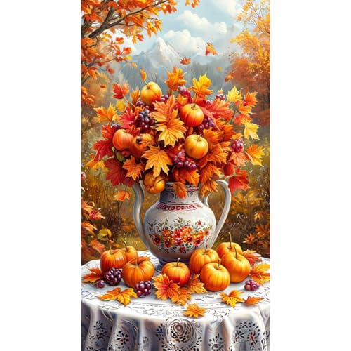 40x70cm Schönes Diamantkunst-Malset für Erwachsene, 5D DIY Vollbohrung Rundes Diamantmalerei-Set, Hängende Kristall-Strass-Kunst, Diamant Tischdekoration für Wohnraum Wanddeko - Herbstlandschaft von AMZGSHOP