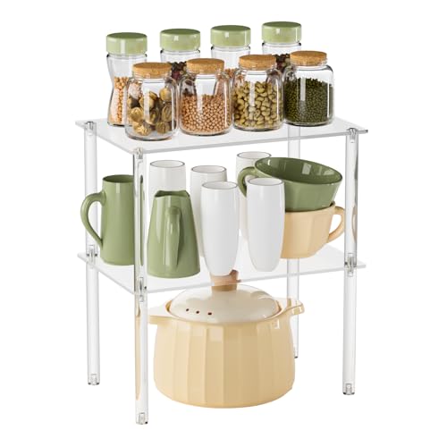 AMZGSHOP 2er-Set Acryl-Schrankorganizer für Küche – Stapelbares Clear Gewürzregal Küchenschrank-Einsatz, Fensterbank-Regal & Arbeitsplatten-Organizer für Tassen, Teller & Geschirr von AMZGSHOP