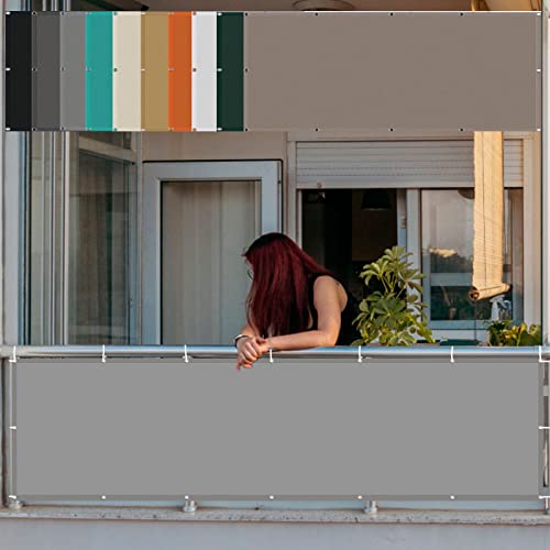 Balkon Abdeckung Balkonumrandung 60 x 500 cm mit Ösen und Kabelbinder Sonnentuch Witterungsbeständig Oxford für Balkon Garten Balkongeländer, Hellgrau von AMZHU