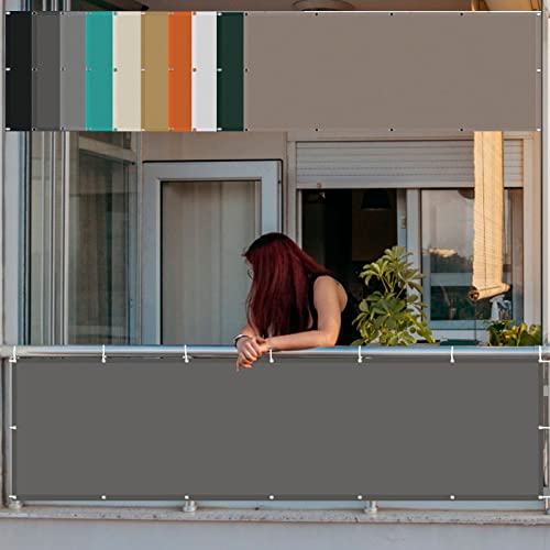 Balkon Abdeckung Balkonumrandung 70 x 600 cm Mit Montagezubehör Markisen PB2 PES 100% Polyester für Balkon Garten Balkongeländer, Dunkelgrau von AMZHU