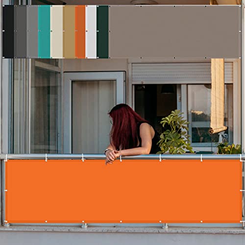 Balkon Abdeckung Balkonumrandung 75 x 800 cm mit Ösen und Kordel Schattensegel HDPE aus Starken Material für Balkon Garten Balkongeländer, Orange von AMZHU