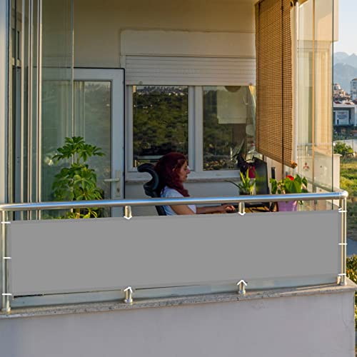 Balkon Abdeckung Balkonumrandung 90 x 650 cm mit Ösen Kabelbinder Wetterfest Schattenspender Witterungsbeständig Oxford für Seite den Balkon Garten Terrasse, Hellgrau von AMZHU