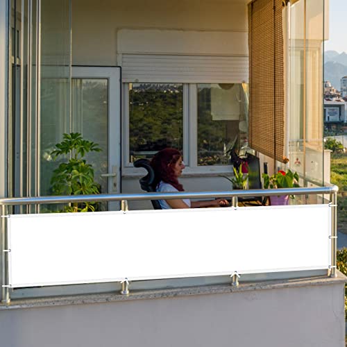 Balkon Sichtschutz Seitenmarkise 110 x 550 cm mit Ösen Nylon Kabelbinder und Kordel Sonnenschutz Segel Witterungsbeständig Oxford für Seite den Balkon Garten Terrasse, Elfenbein von AMZHU