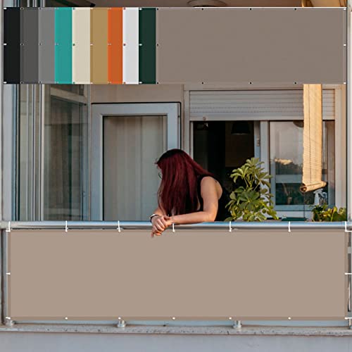 Balkon Sichtschutz Seitenmarkise 115 x 800 cm Mit Montagezubehör Sonnensegel PB2 PES 100% Polyester für Seite den Balkon Garten Terrasse, Khaki von AMZHU