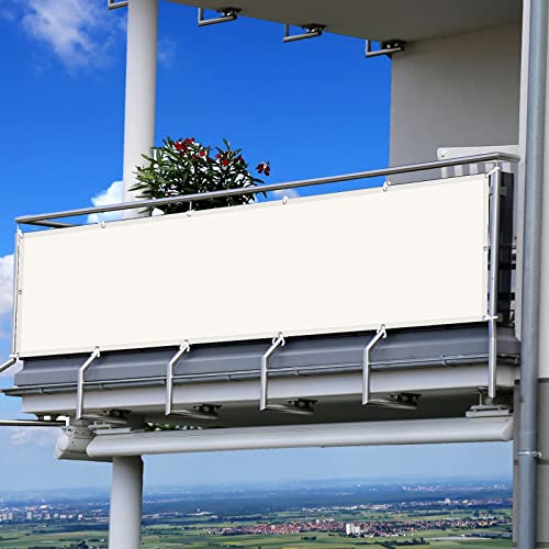Balkon Sichtschutz Seitenmarkise 60 x 800 cm UV-Schutz Wetterfester 100% Privatsphäre Sonnenschutz Segel PB2 PES 100% Polyester für Balkon Garten Balkongeländer, Elfenbein von AMZHU