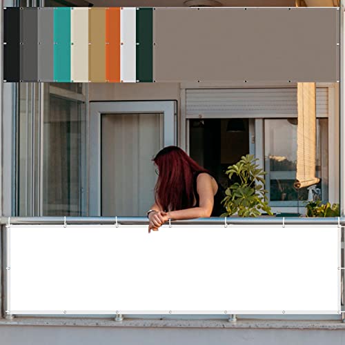 Balkon Sichtschutz Seitenmarkise 65 x 350 cm mit Ösen und Kabelbinder Seilspannmarkise PB2 PES 100% Polyester für Balkon Garten Balkongeländer, Weiß von AMZHU