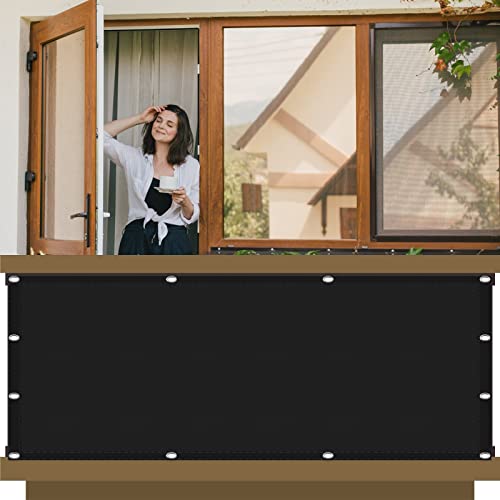 Balkon Sichtschutz Seitenmarkise 95 x 250 cm Wasserabweisend Windschutz Sonnen Segel PB2 PES 100% Polyester für Balkon Garten Balkongeländer, Schwarz von AMZHU