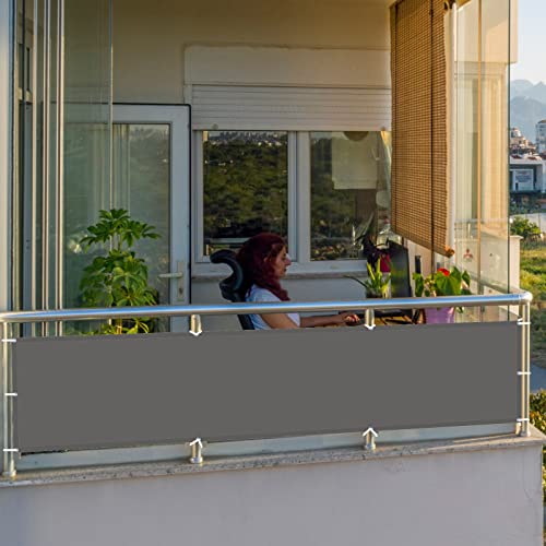 Balkonbespannung 140 x 400 cm mit Ösen Kabelbinder Wetterfest Schattenspender PB2 PES 100% Polyester für Seite den Balkon Garten Terrasse, Dunkelgrau von AMZHU