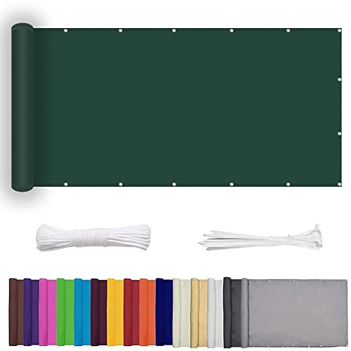 Balkonbespannung 90 x 950 cm Mit Montagezubehör Baldachin HDPE aus Starken Material für Seite den Balkon Garten Terrasse, Dunkelgrün von AMZHU