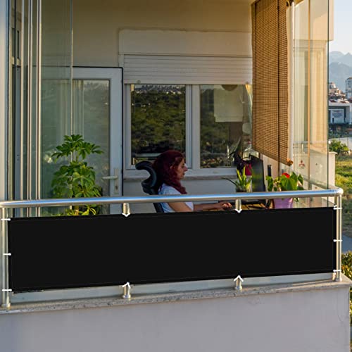 Polyester Blickdichte 110 x 250 cm Staubschutz Sonnenschutz Sonnentuch Witterungsbeständig Oxford für Seite den Balkon Garten Terrasse, Schwarz von AMZHU