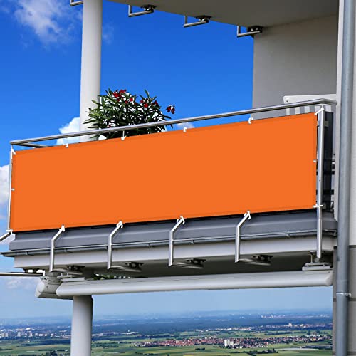 Polyester Blickdichte 120 x 500 cm mit Ösen Kabelbinder Wetterfest Gewebeplane Witterungsbeständig Oxford für Seite den Balkon Garten Terrasse, Orange von AMZHU