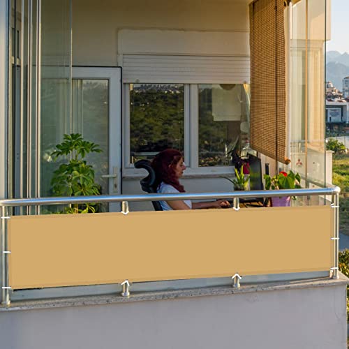 Sichtschutz Balkon Zaunblende 70 x 200 cm mit Ösen Kabelbinder Wetterfest Sonnensegel Schattentuch PB2 PES 100% Polyester für Seite den Balkon Garten Terrasse, Creme Farben von AMZHU