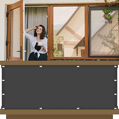 blickdichte Balkonumspannung 95 x 250 cm Staubschutz Sonnenschutz Schattensegel HDPE aus Starken Material für Seite den Balkon Garten Terrasse, Dunkelgrau von AMZHU