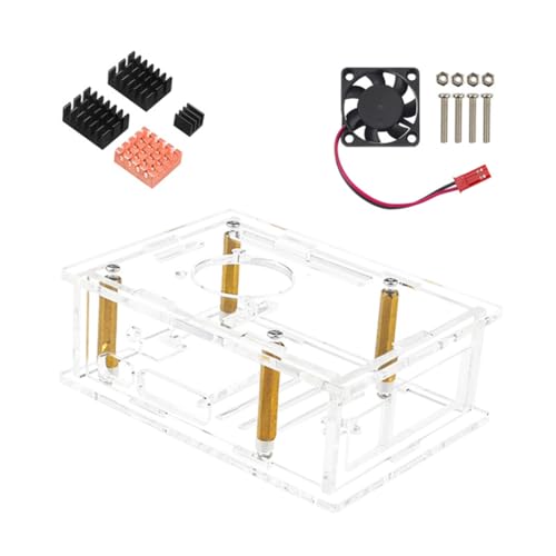 AMZLORD for Raspberry Pi 5 Acrylgehäuse Kupfer/Aluminium Kühlkörper Entwicklungsplatine Schutzhülle Transparentes Gehäuse mit Lüfter von AMZLORD