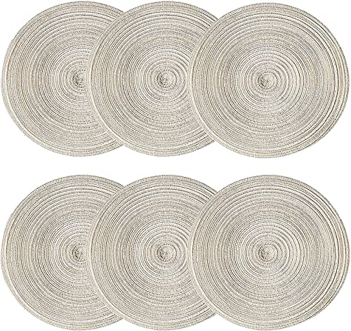 6 Stück Rund gewebte Tischsets, 38cm Platzset Rund Abwaschbar Platzdeckchen Baumwolle Tischsets Hitzebeständigem Tisch Tischsets für Party, Hochzeit, Küche, Restaurant (Beige) von AMZMUKAUP