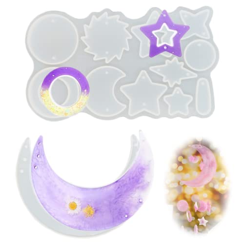 AMZPRIM Ohrringe Silikonform Schmuck Formen Mond Windspiel Silikonform Epoxidharz Formen DIY Traumfänger Silikon Mould Epoxidharz form Mond Stern Runde Form für DIY Windglocken Schmuck Heimdekoration von AMZPRIME