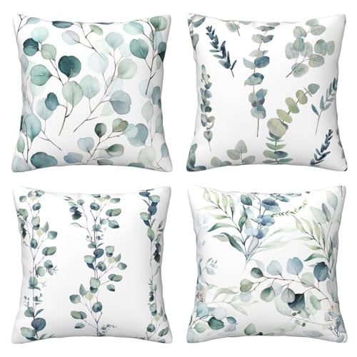 AMZQJD 4 Stück Kissenbezug Baumwolle Dekokissen Kissenbezüge Sofakissen Dekorativ Kissenhülle Bezug Weich für Wohnzimmer Schlafzimmer (Blätter, 45 x 45 cm) von AMZQJD