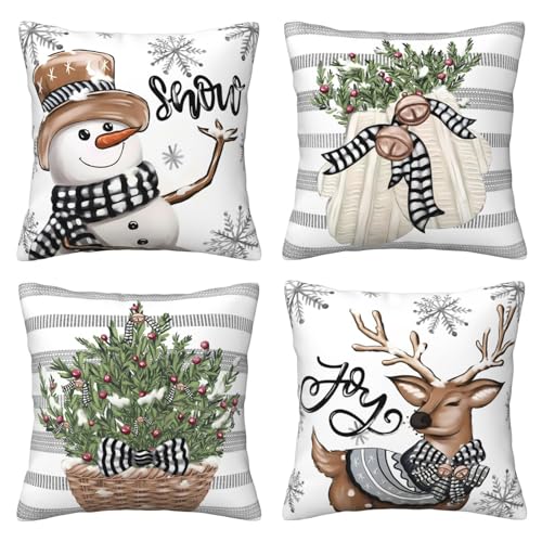 AMZQJD 4 Stück Kissenbezug Weihnachten Dekokissen Kissenbezüge Sofakissen Dekorativ Kissenhülle Bezug Weich für Wohnzimmer Schlafzimmer (Weihnachten Hirsch, 40 x 40 cm) von AMZQJD