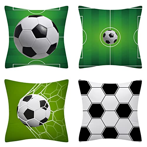 AMZQJD 4er Set Kissenbezug Geometrische Muster Dekorative Kissenhülle Kurzer Plüsch Baumwolle Sie Kissenbezüge (40 x 40 cm, Weiß Fußball) von AMZQJD