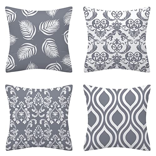 AMZQJD 4 Stück Kissenbezug Baumwolle Dekokissen Kissenbezüge Sofakissen Dekorativ Kissenhülle Bezug Weich für Wohnzimmer Schlafzimmer (Grau, 45 x 45 cm) von AMZQJD