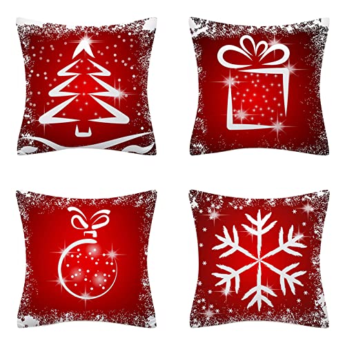 AMZQJD 4er Set Kissenbezug Weihnachten Weihnachtselementstile Muster Dekorative Kissenhülle Kurzer Plüsch Baumwolle Sie Kissenbezüge (40 x 40 cm, Rot Weihnachten) von AMZQJD