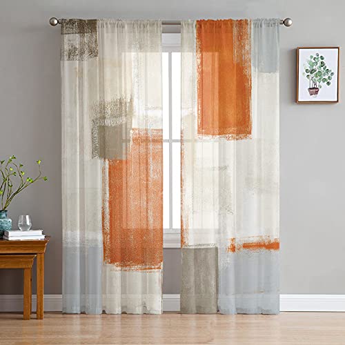 AMZRicher Orange Braun Grau Beige Durchsichtige Vorhänge 213 cm Länge 2 Paneele Set, Abstrakte Ölgemälde Textur Halbtransparente Voile Stangentaschenvorhänge für Wohnzimmer Esszimmer Schlafzimmer AMZRicher Orange Braun Grau Beige Durchsichtige Vorhänge 213 cm Länge 2 Paneele Set, Abstrakte Ölgemälde Textur Halbtransparente Voile Stangentaschenvorhänge für Wohnzimmer Esszimmer Schlafzimmer von AMZRicher