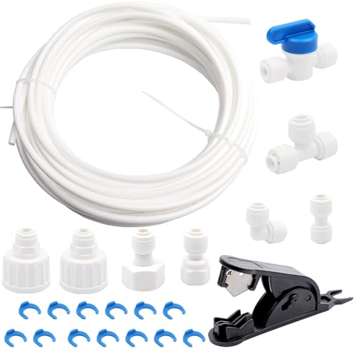 AMZSKU 15m Wasserzulaufleitung Universal Anschluss-Set für Kühlschrank Side by Side. Kühlschrankschlauch, Wasserschlauch 6,35mm(1/4") von AMZSKU