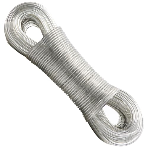 AMZSKU 50m Wäscheleine mit Stahlkern 4mm Wäscheleine Extra Stark ist Rost- Und Korrosionsbeständig, für Den Außeneinsatz Geeignet, Kapazität 200kg (Transparente) von AMZSKU