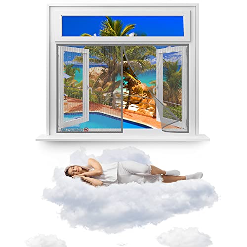 Fliegengitter BalkonFenster 155 x 105 cm Moskitonetz Tür Magnet Fliegenvorhang Ohne Bohren Insektenschutz tür Balkontür, Terrassentür und Kellertür Balkon Fliegengitter Tür(Grau) von AMZSUMGD