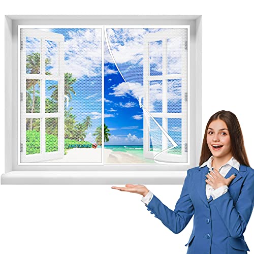 Fliegengitter Fenster 110 x 110 cm Fliegengitter Balkontür insektenschutz tür für Tür Balkontür Wohnzimmer Terrassentür, Klebmontage ohne Bohren, Automatisches Schließen(Weiß) von AMZSUMGD