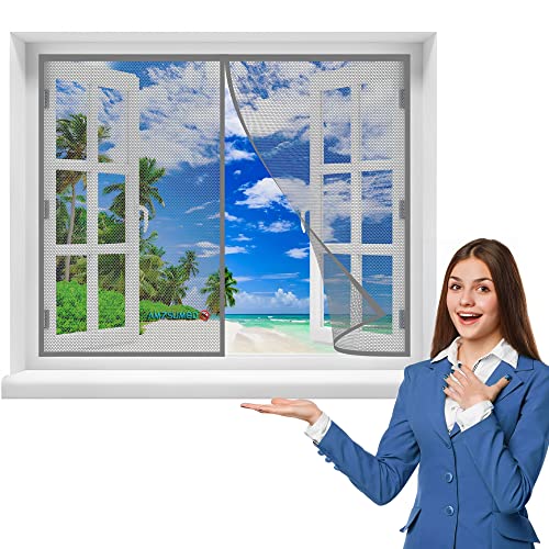 Fliegengitter Fenster 65 x 120 cm Magnetischer Fliegenvorhang Moskitonetz, Auto geschlossen, faltbar Luft kann frei strömen, für Türen/Patio(Grau) von AMZSUMGD